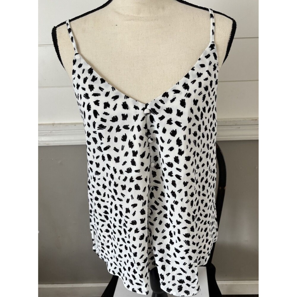Anthropologie MINE Camisole Top Womens L Black White Polka Spaghetti Straps